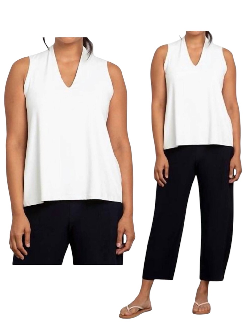 Sympli | White Stretch Deep V Neck Trapeze Tank Size 12 Minimalist Contemporary